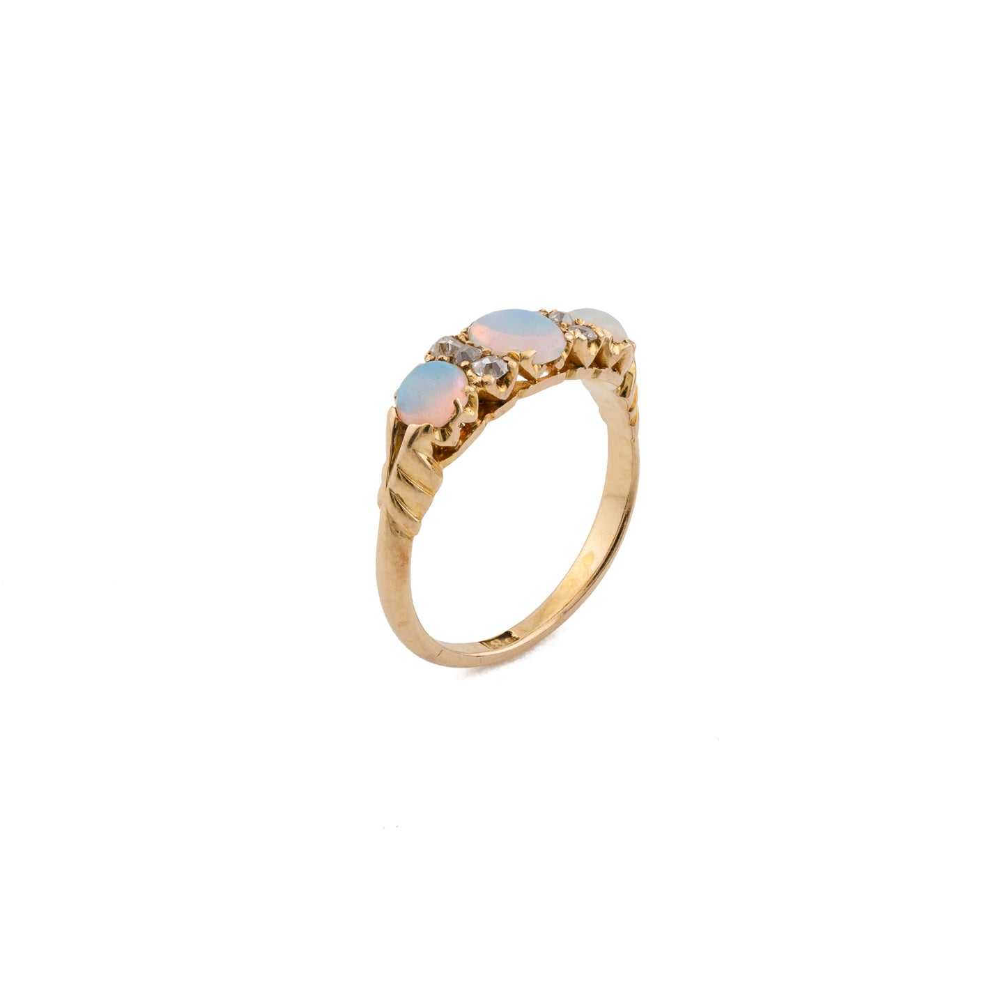 18ct Gold Triple Opal and Diamond Bridge Ring