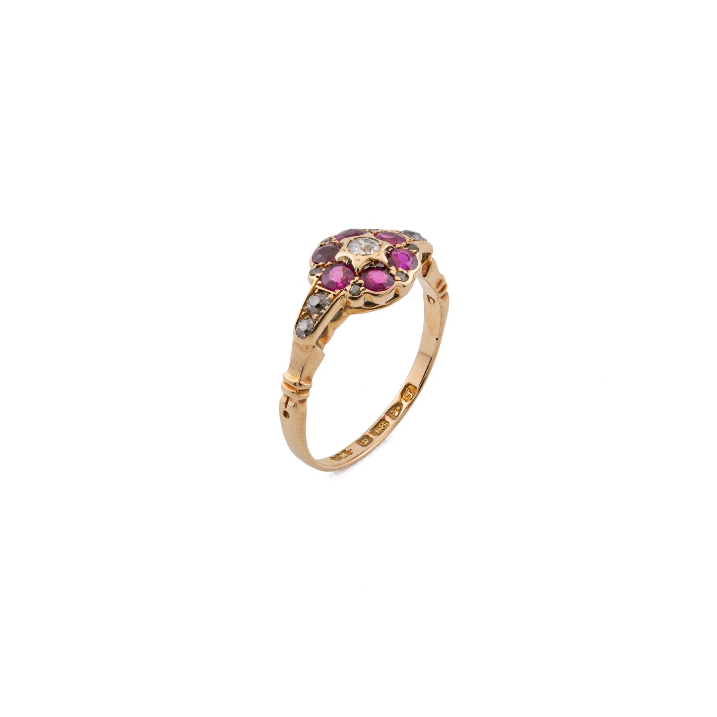 Edwardian 18ct Gold Diamond and Ruby Cluster Ring