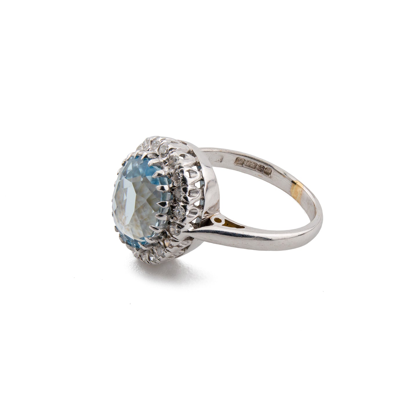 18ct White Gold Aquamarine and Diamond Halo Cluster Ring