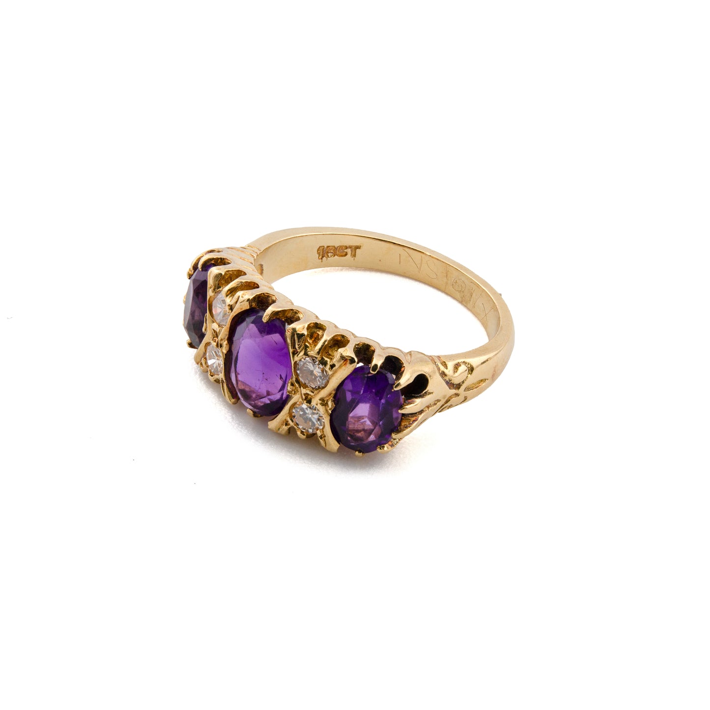 18ct Gold Amethyst and Diamond Gypsy Set Ring
