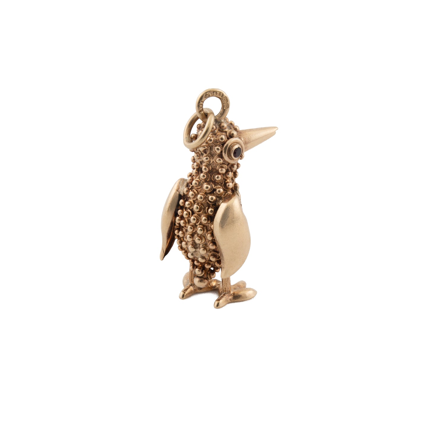 Vintage Granulated Penguin Charm with Ruby Eye in 9ct Gold