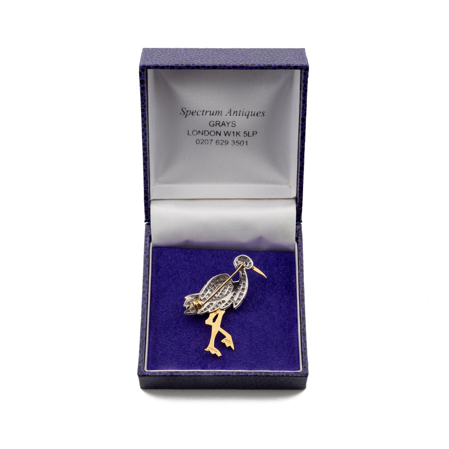 18ct Gold Diamond Pavé Heron Brooch with Emerald Eye
