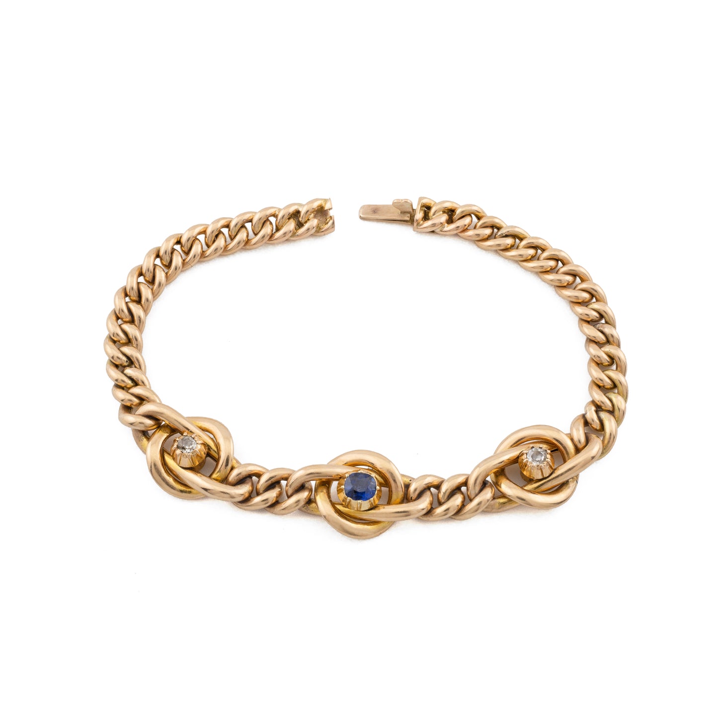 Antique 15ct Gold Sapphire & Diamond Curb Bracelet