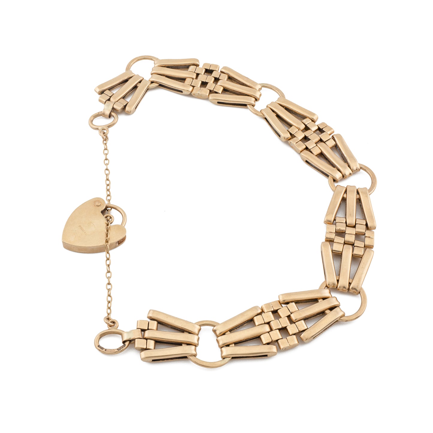Vintage 9ct Gold Gate Bracelet with Heart Padlock
