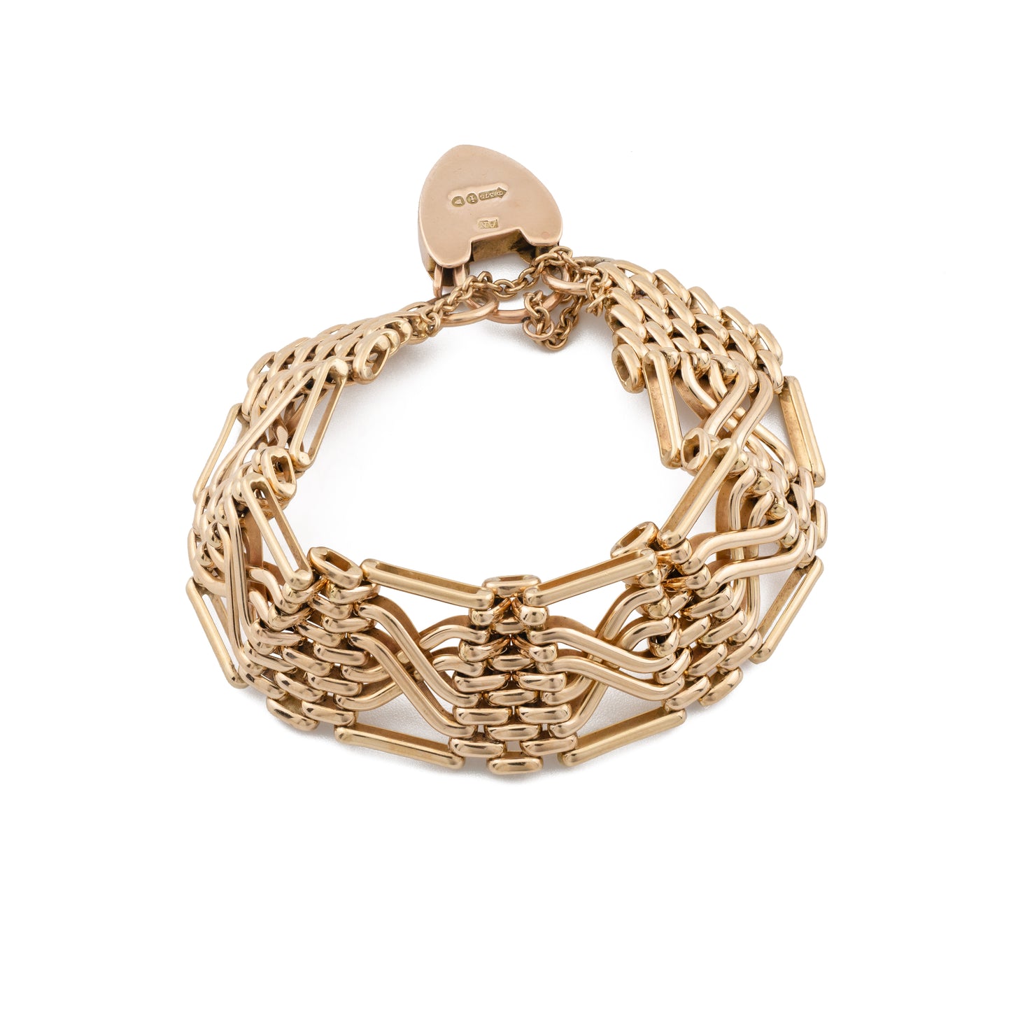 Vintage 9ct Gold Gate Bracelet with Heart Padlock