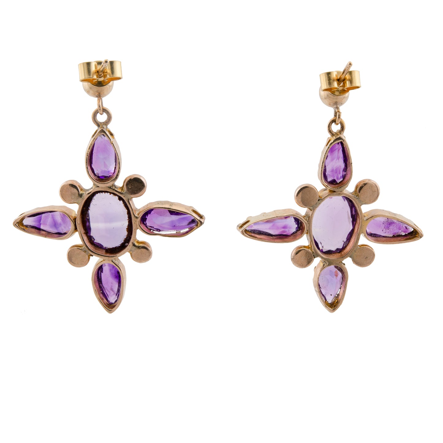 Vintage 10ct Yellow Gold Amethyst Star Drop Earrings