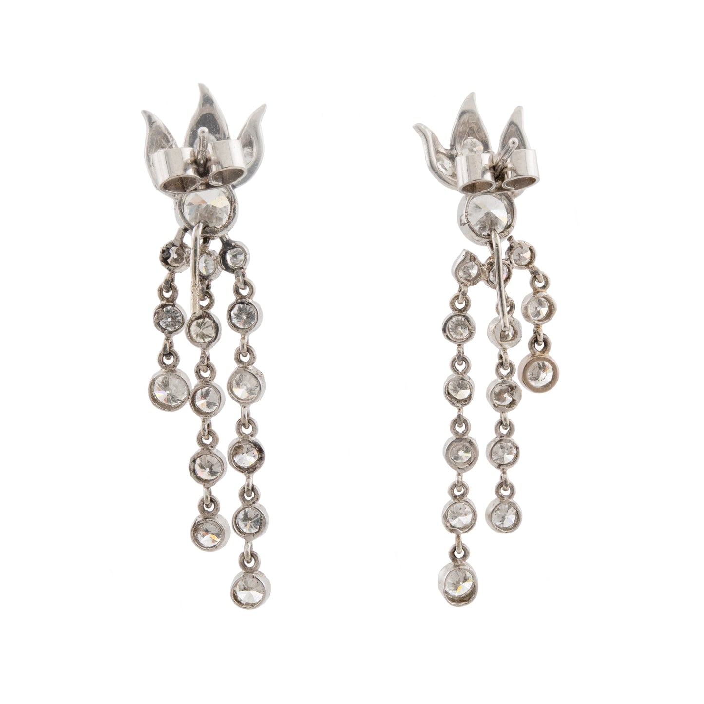 Art Deco Platinum Diamond Fire Drop Earrings