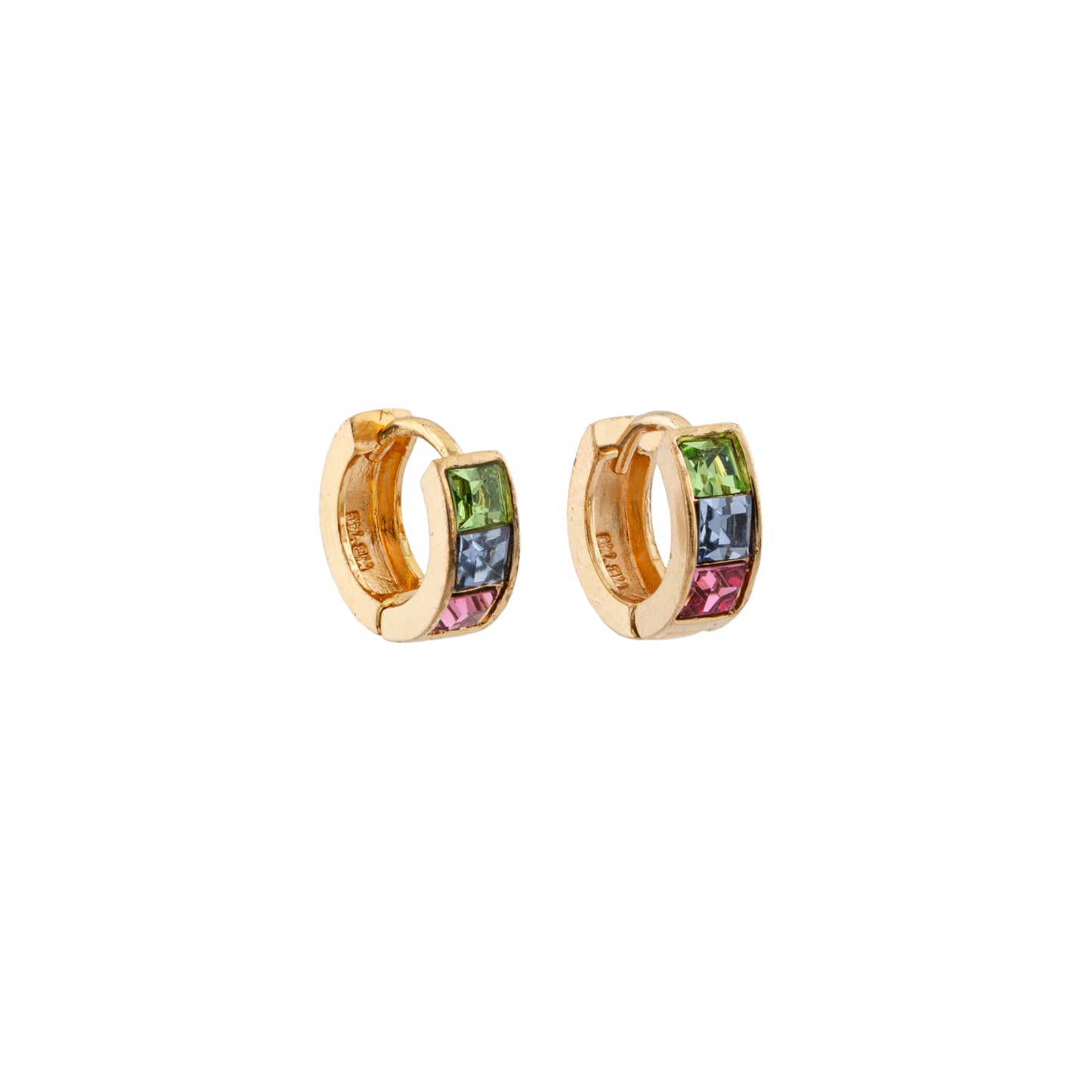 Vintage 18ct Gold Multi-Colour Paste Huggie Earrings