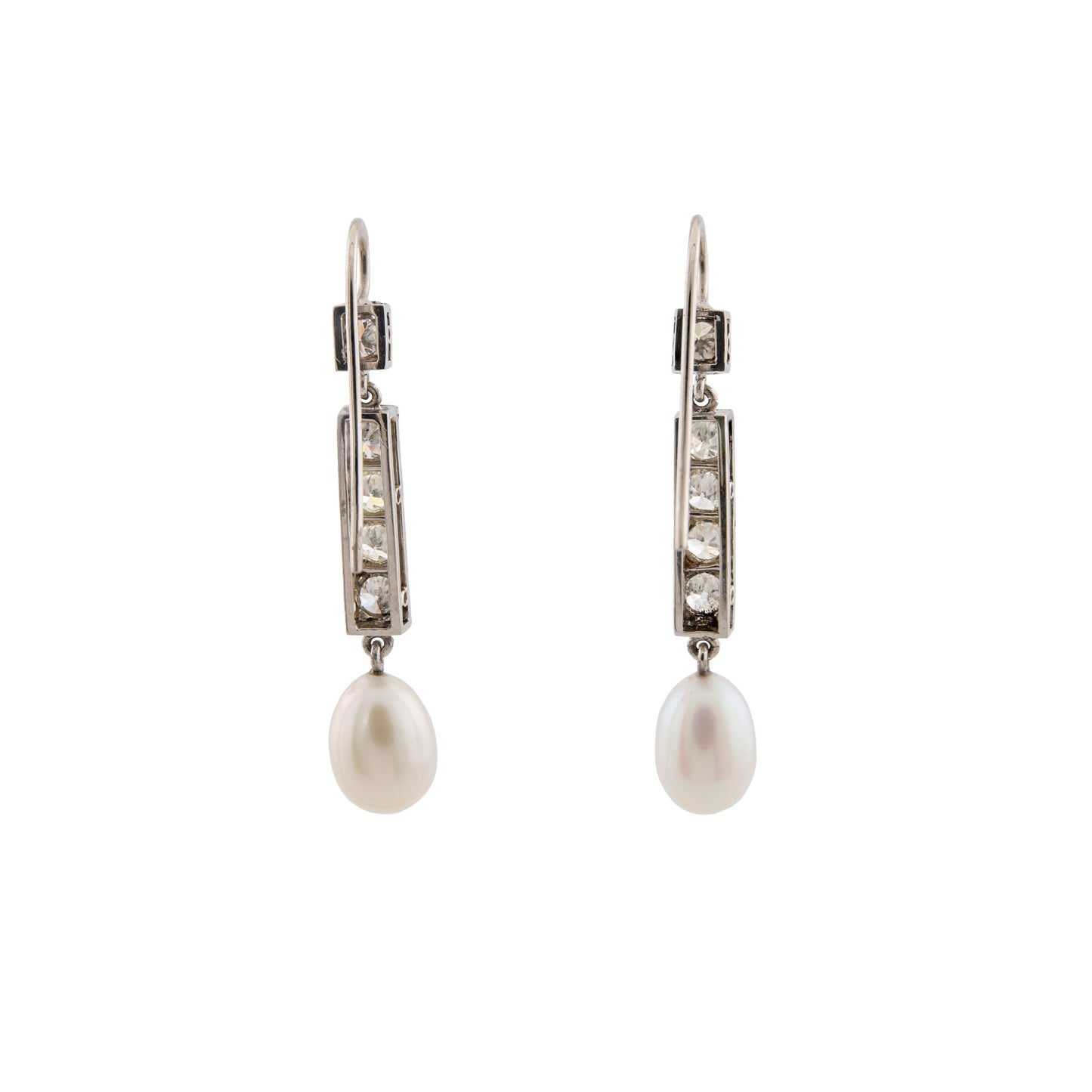 Art Deco Platinum Diamond & Pearl Drop Earrings, c.1920