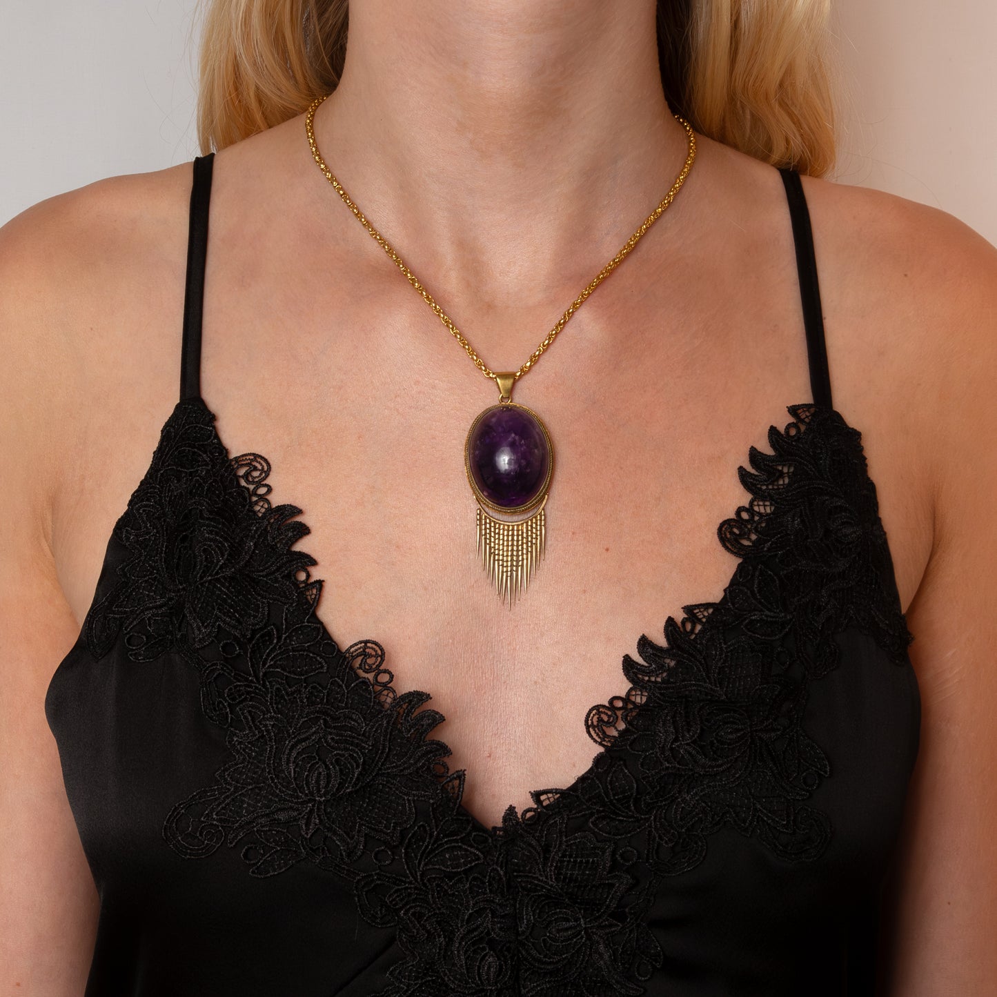 High Carat Locket Backed Cabochon Amethyst Pendant