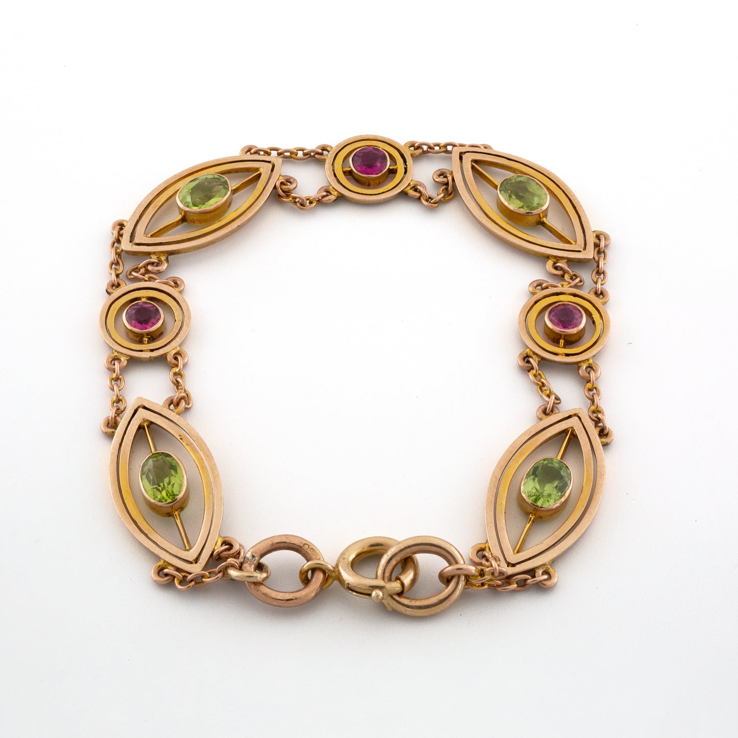 Edwardian 9ct Peridot and Tourmaline Bracelet