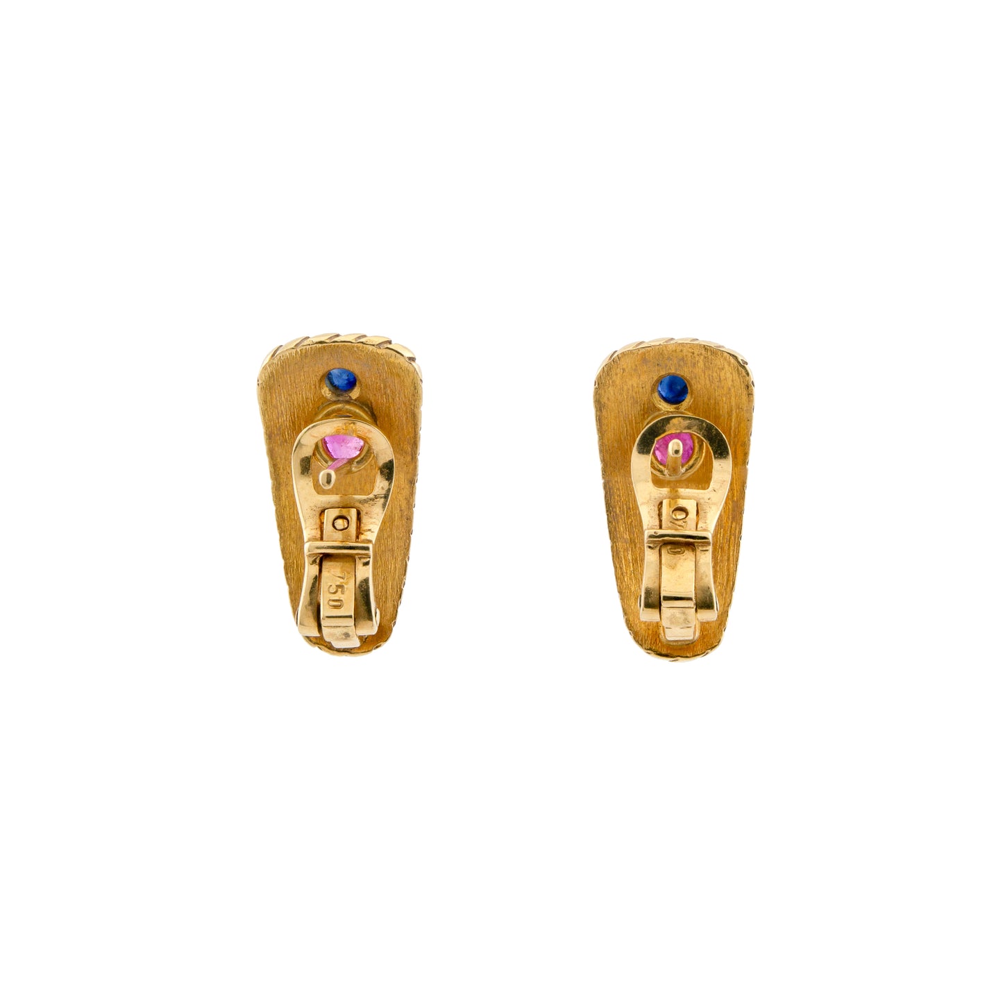 Vintage 18ct Yellow Gold Gemset Omega Clip Earrings