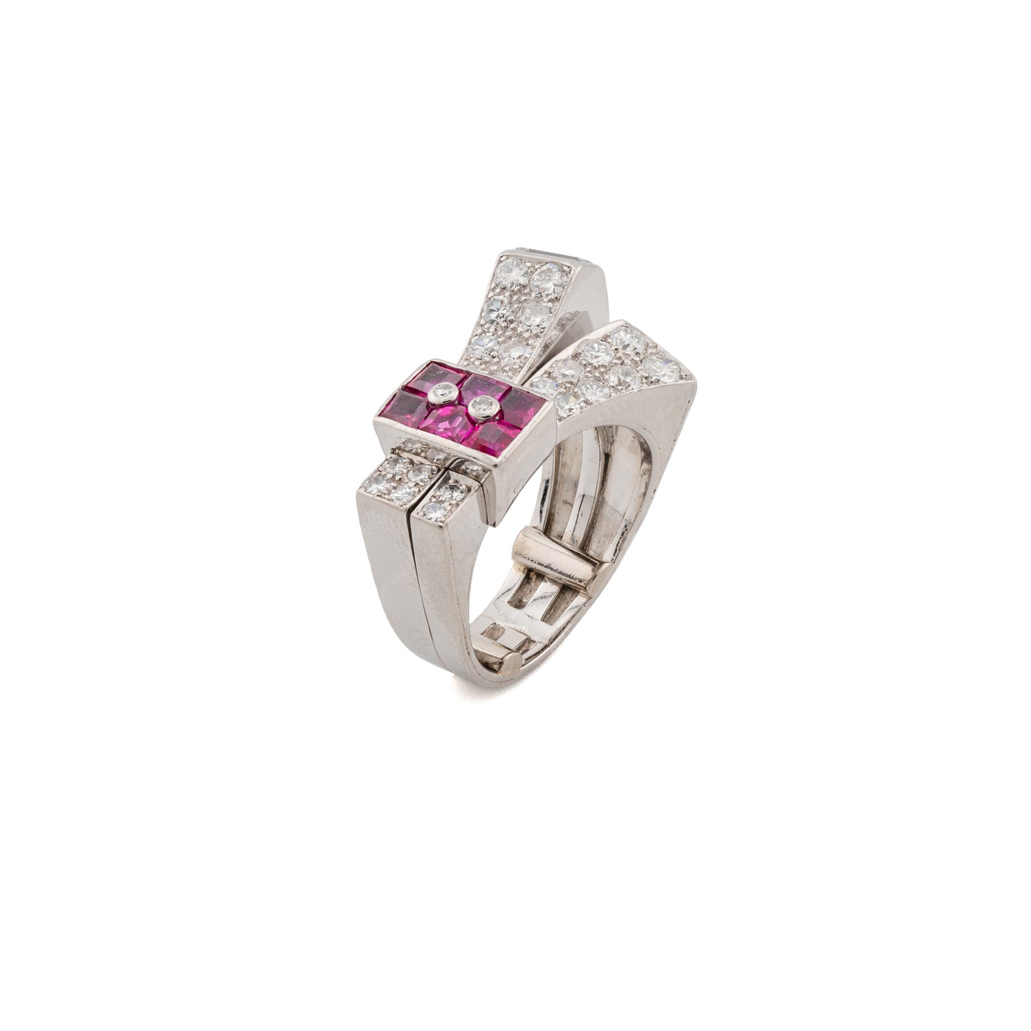 1940s Platinum Ruby and Diamond Cocktail Ring