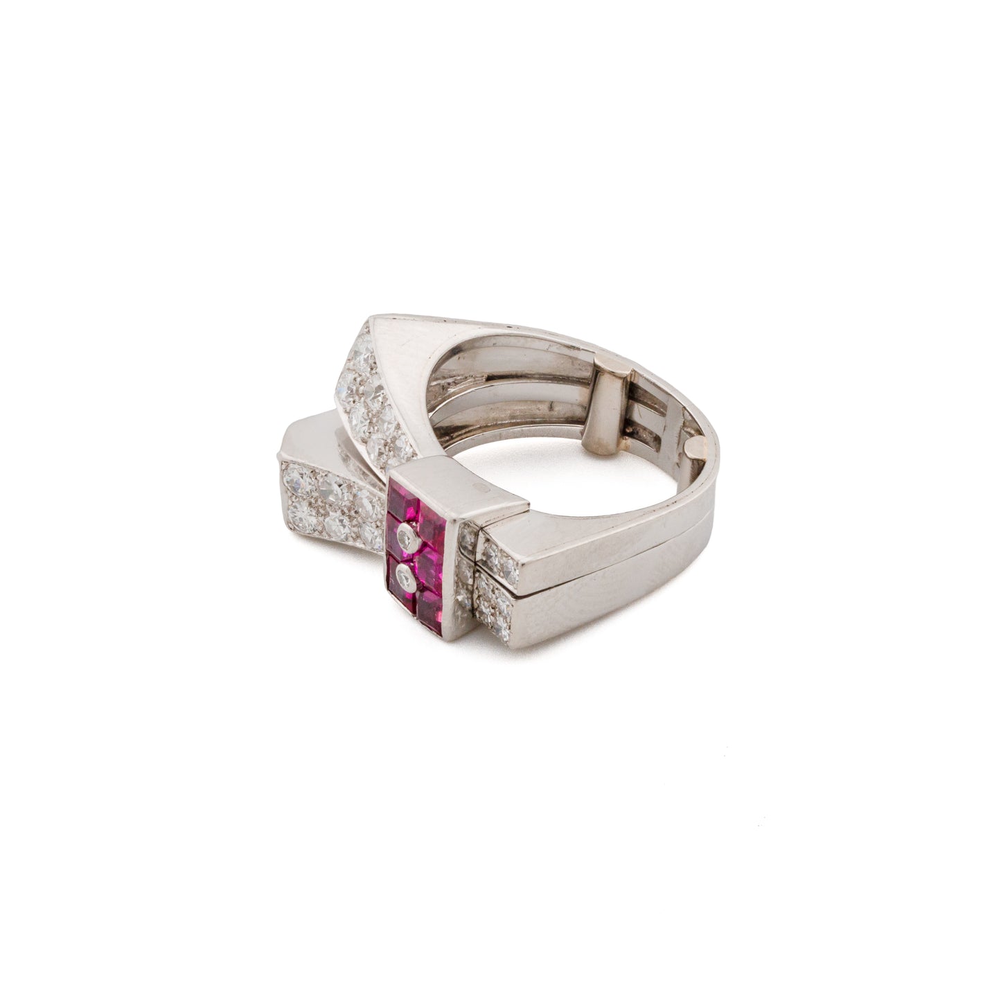 1940s Platinum Ruby and Diamond Cocktail Ring