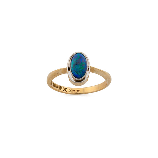 18ct Yellow Gold Black Opal Ring