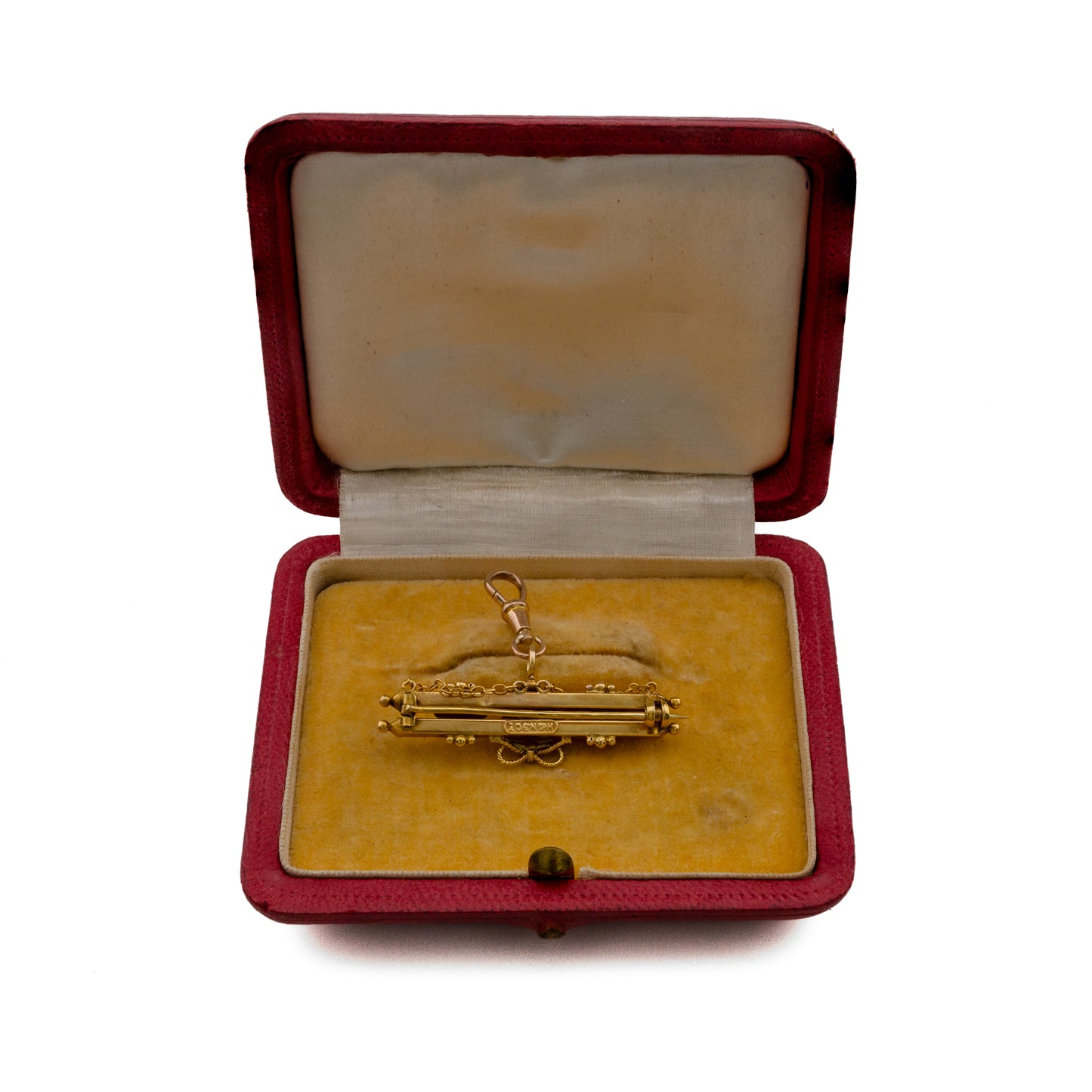 c.1900 9ct Yellow Gold Heart Bar Brooch with Dog Clip