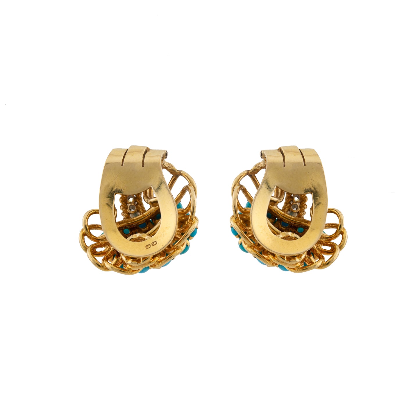 Vintage Turquoise & Diamond 18ct Yellow Gold Clip Earrings