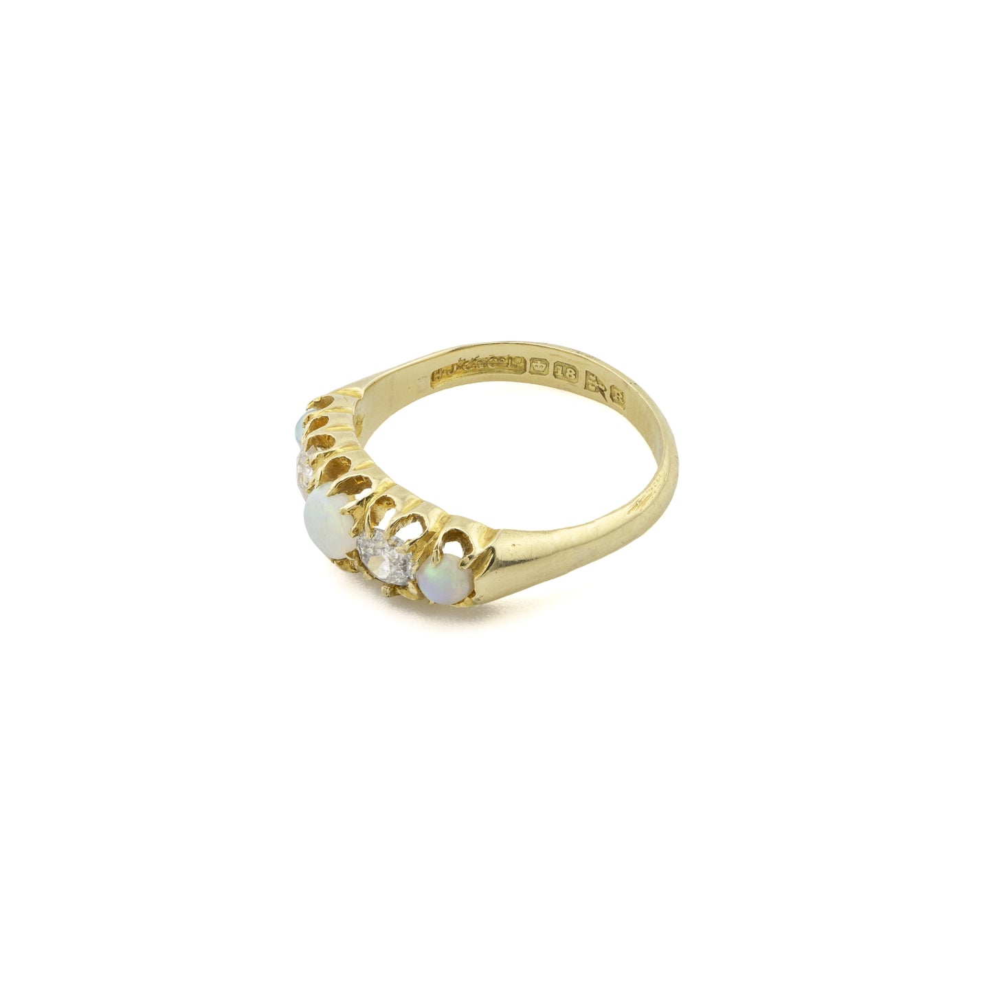 18ct Yellow Gold Opal & Diamond 5-Stone Ring