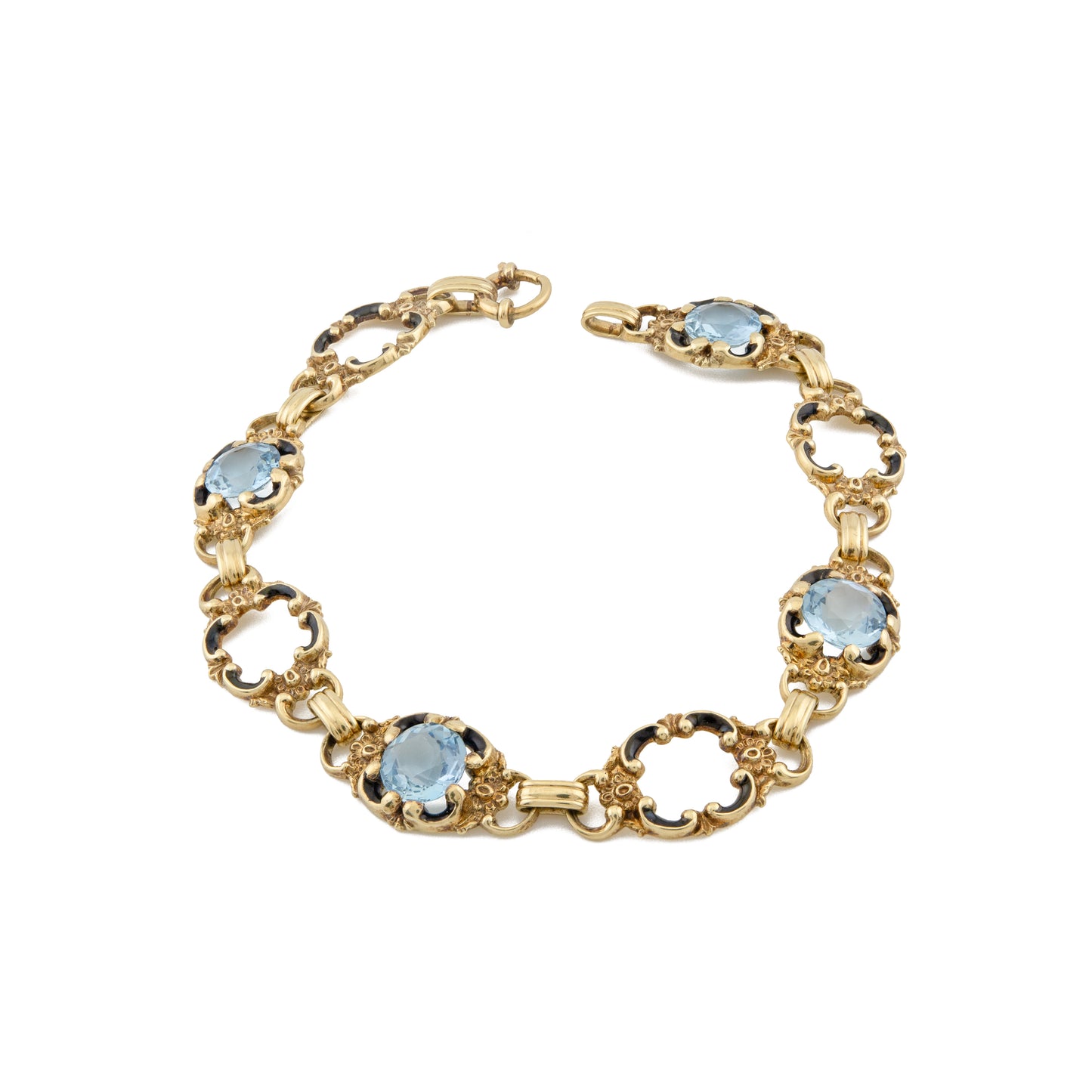 14ct Aquamarine & Enamel Art Deco Bracelet