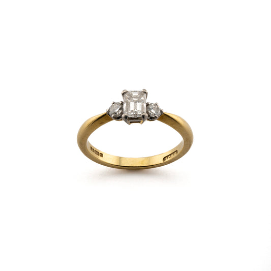 18ct Emerald Cut Diamond Trilogy Ring
