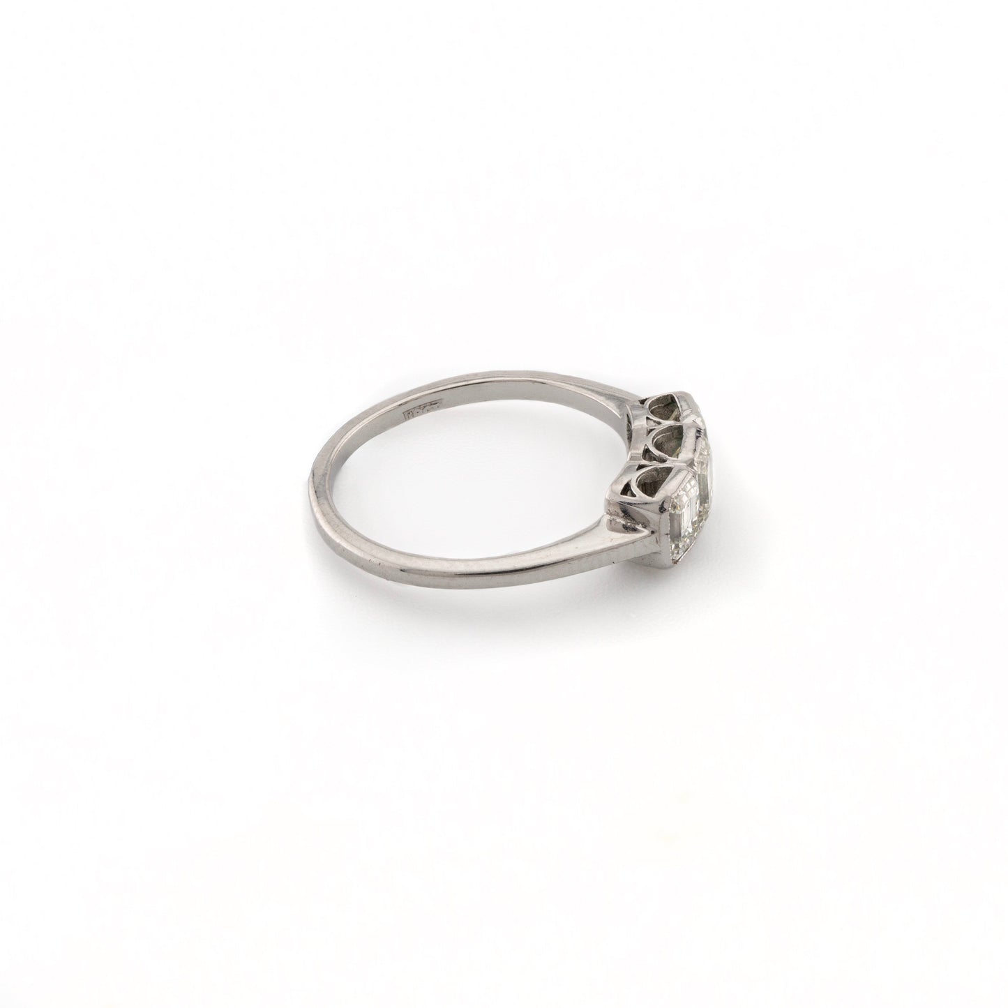 Art Deco 18ct White Gold Emerald-Cut Diamond Three Stone Ring