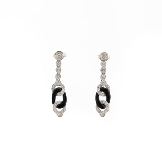 18ct Deco Style Diamond and Onyx Drop Earrings