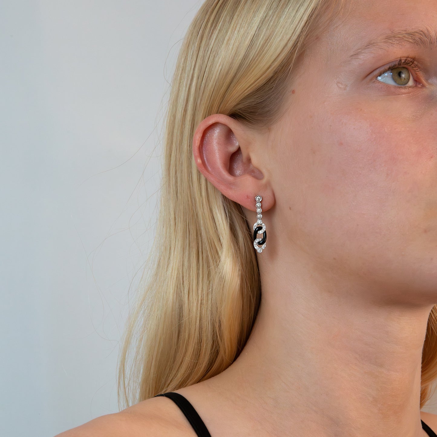 18ct Deco Style Diamond and Onyx Drop Earrings
