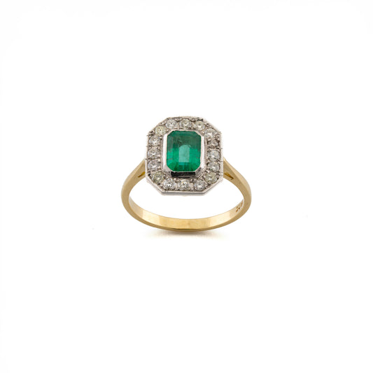 18ct Platinum Topped Emerald Hexagonal Ring