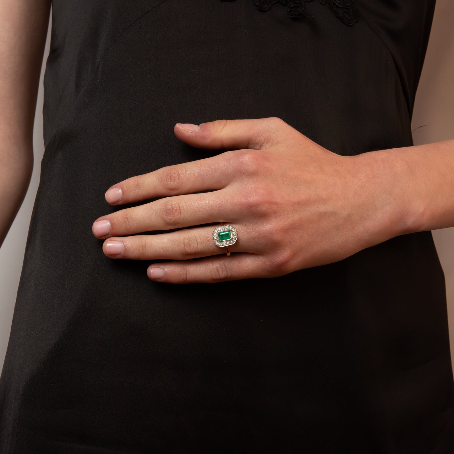 18ct Platinum Topped Emerald Hexagonal Ring