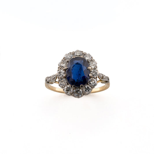 18ct Platinum Topped Sapphire and Diamond Cluster Ring