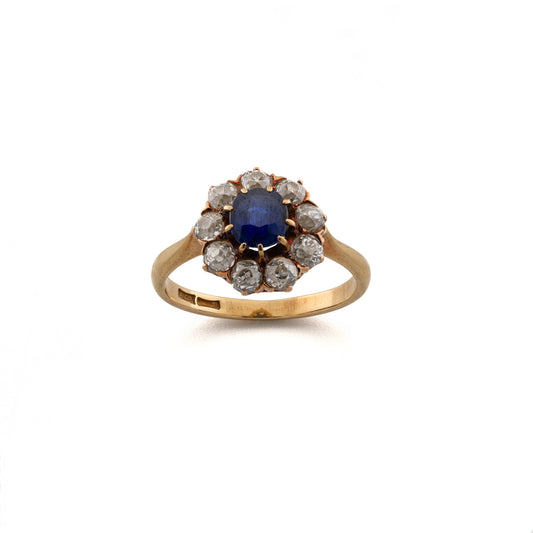 18ct Sapphire Daisy Flower and Diamond Ring