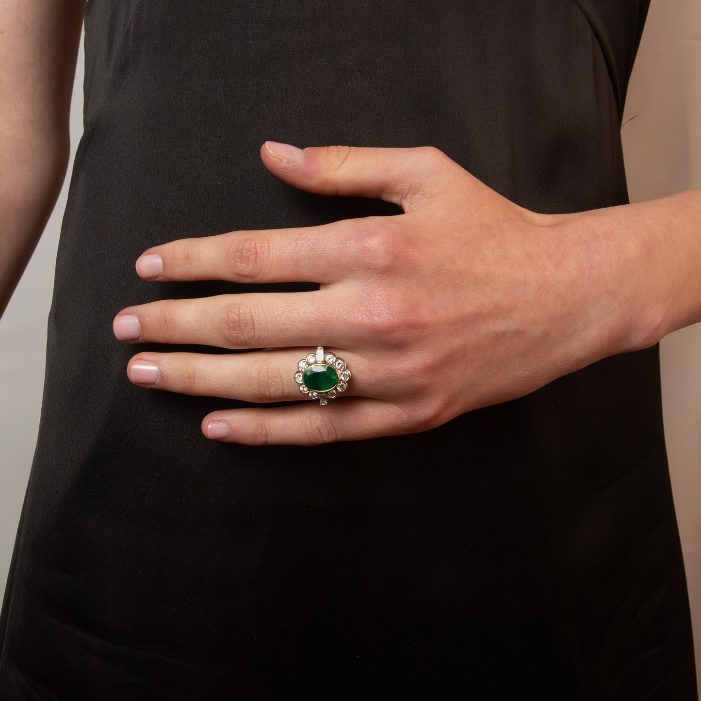 18ct Large Emerald and Diamond Cluster Ring