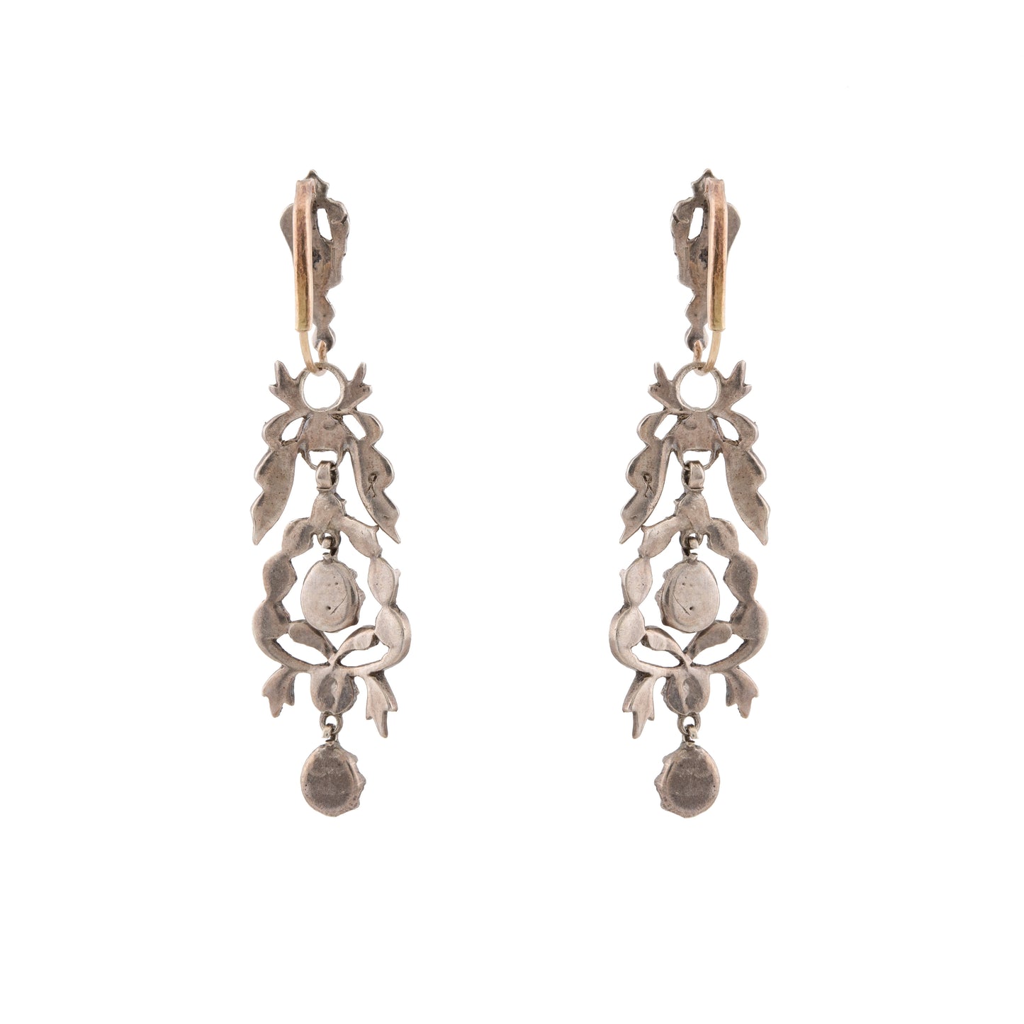 Georgian Silver-Topped Gold Diamond Chandelier Earrings