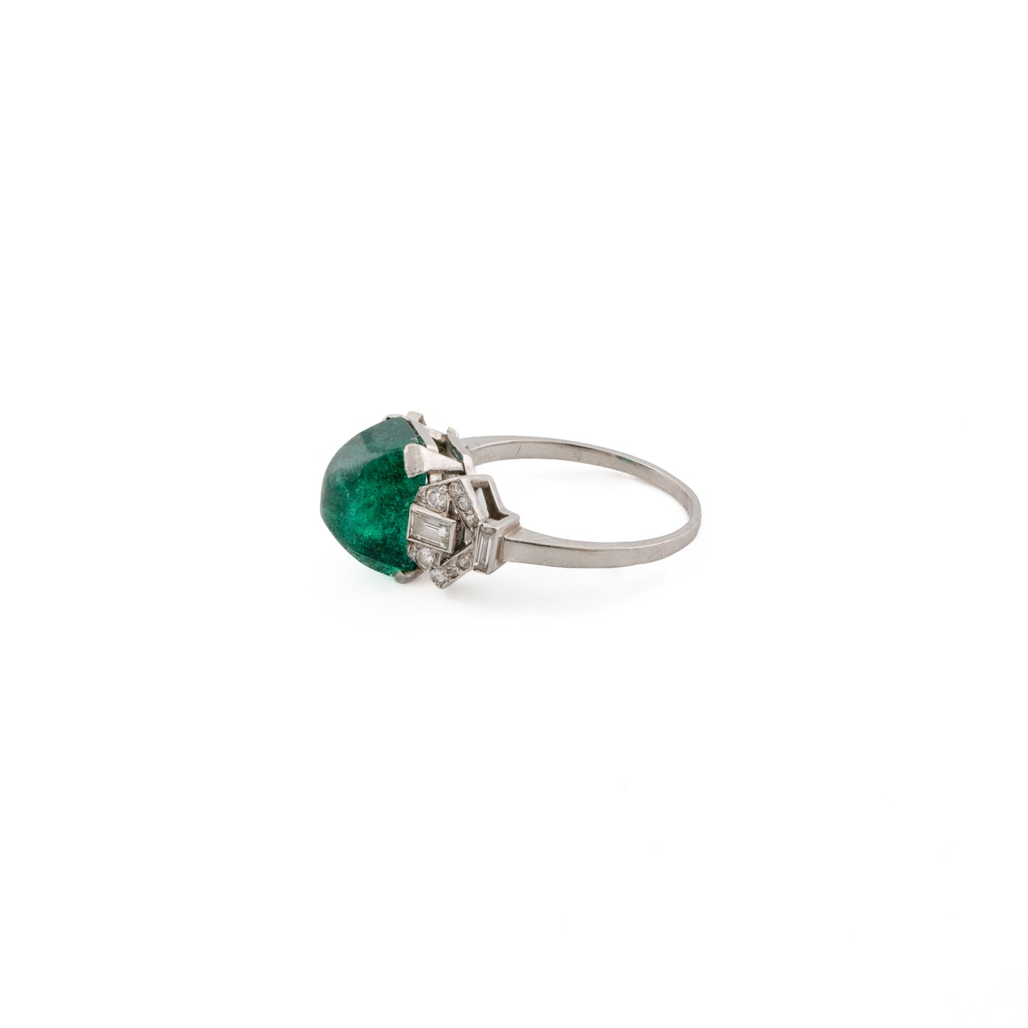Platinum Sugarloaf Emerald and Diamond Cocktail Ring