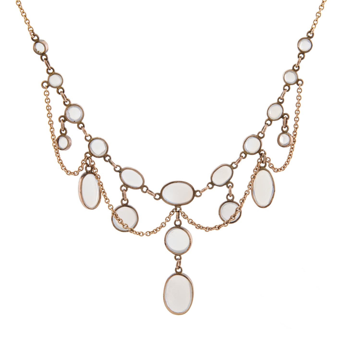 Edwardian 9ct Gold and Silver Moonstone Festoon Necklace
