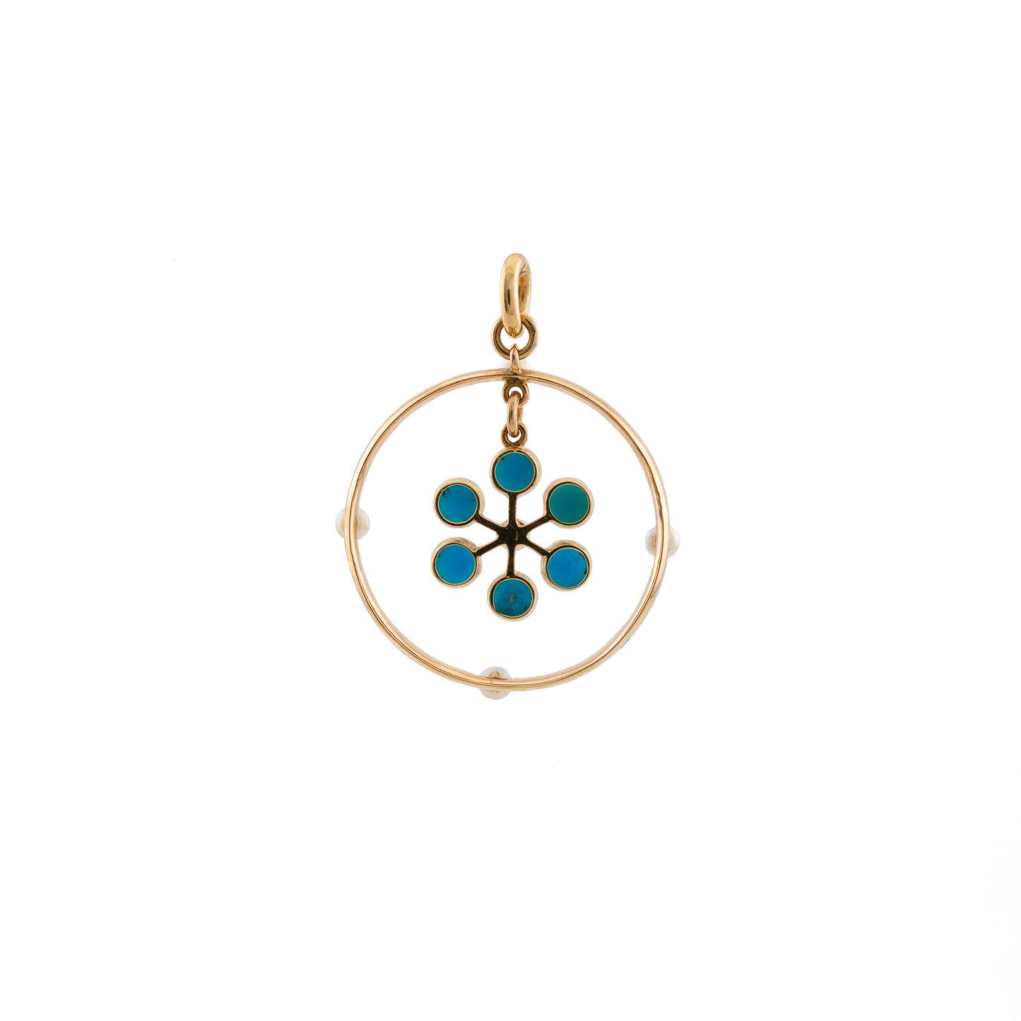 Victorian 15ct Gold Enamel Turquoise & Pearl Flower Pendant
