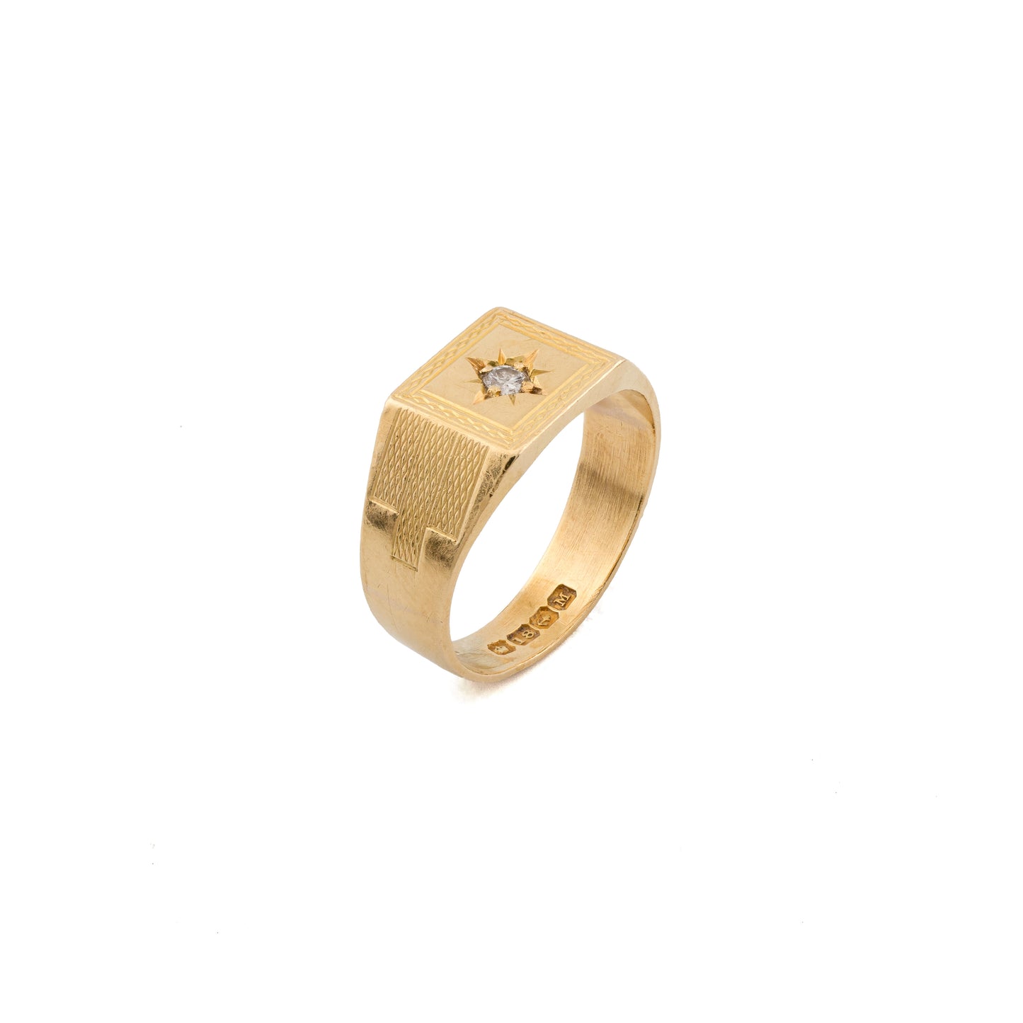 18ct Gold Diamond Star-Set Signet Ring