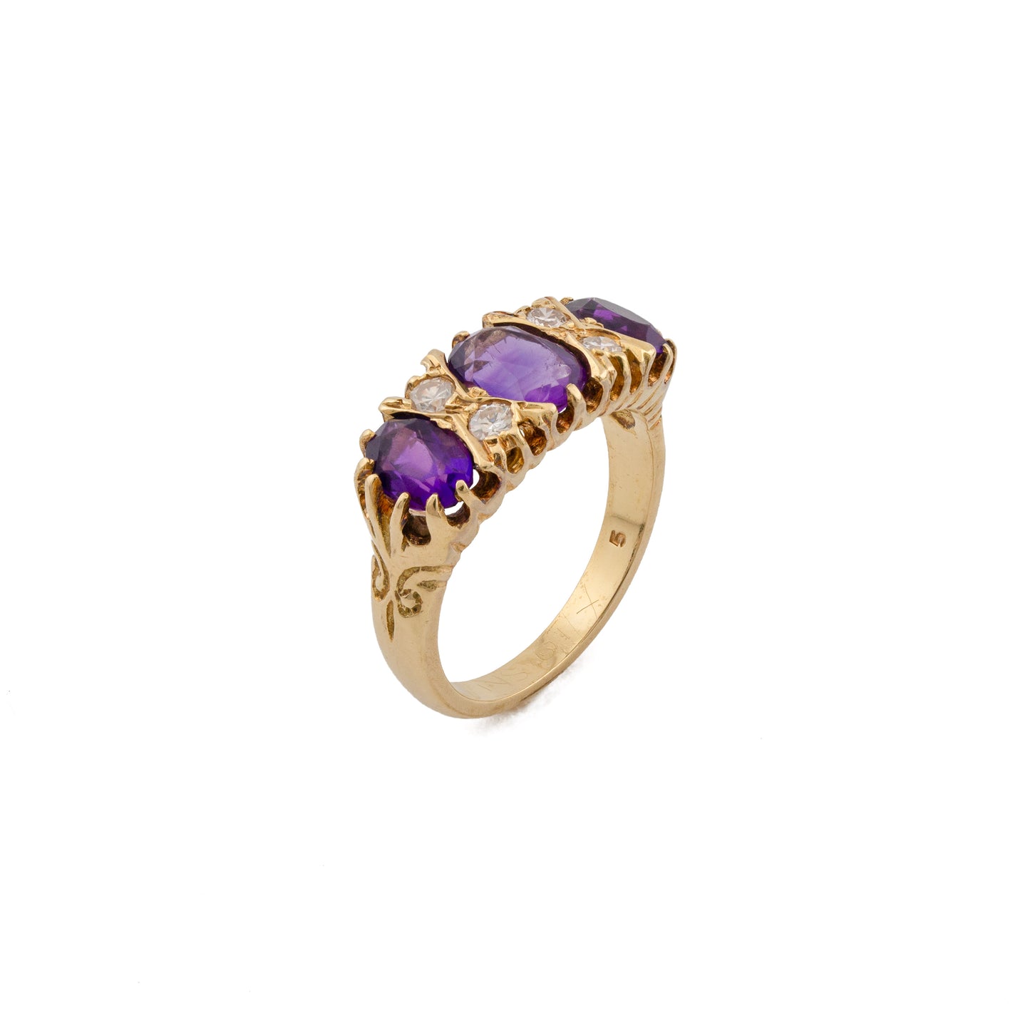 18ct Gold Amethyst and Diamond Gypsy Set Ring