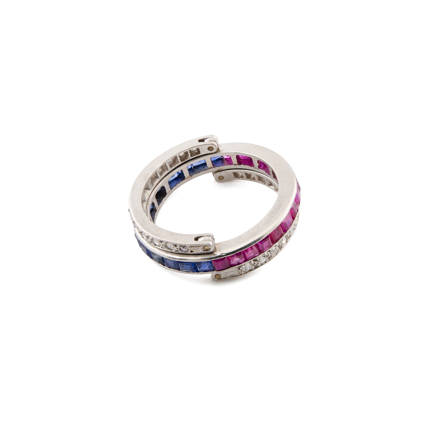 Art Deco Platinum Ruby, Sapphire & Diamond Day & Night Flip Ring