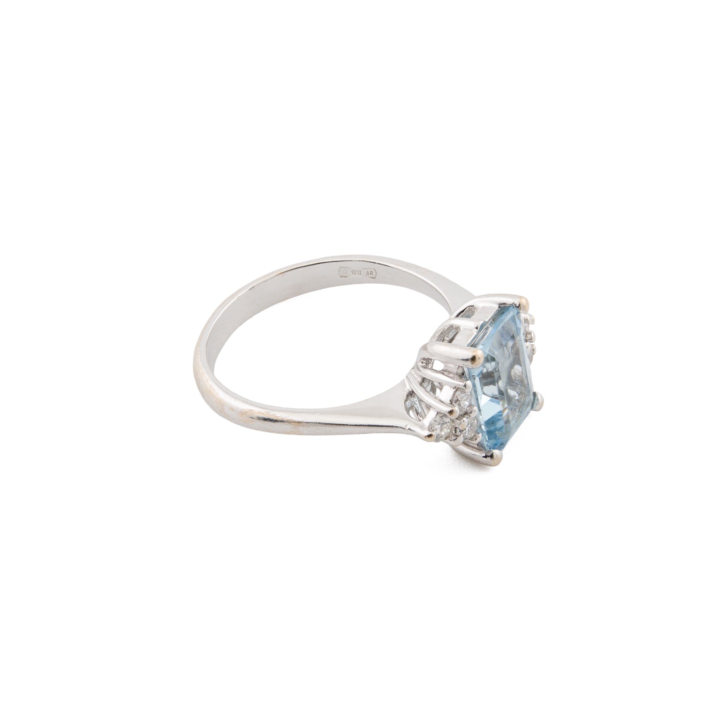 18ct White Gold Emerald Cut Aquamarine and Diamond Ring