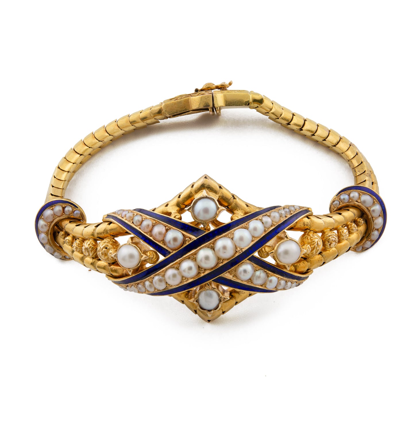Victorian Gold Pearl and Enamel Bracelet