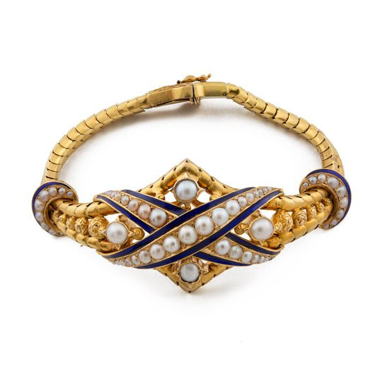 Victorian Gold Pearl and Enamel Bracelet