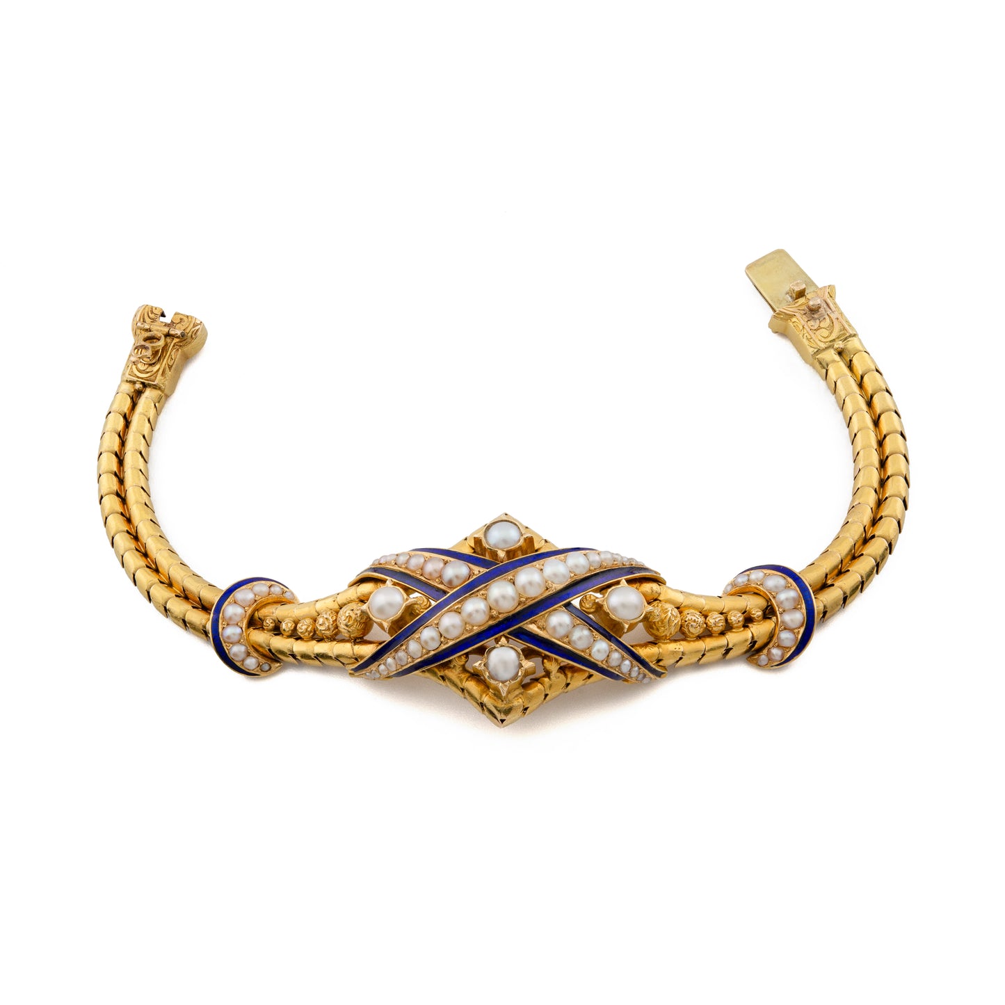 Victorian Gold Pearl and Enamel Bracelet