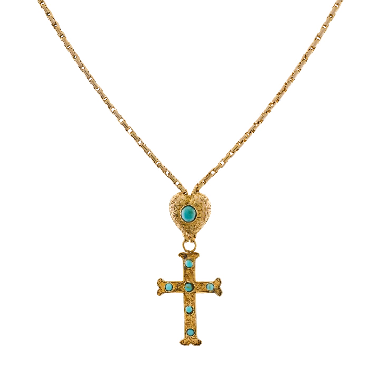 Victorian 15ct Gold Turquoise Cross Necklace