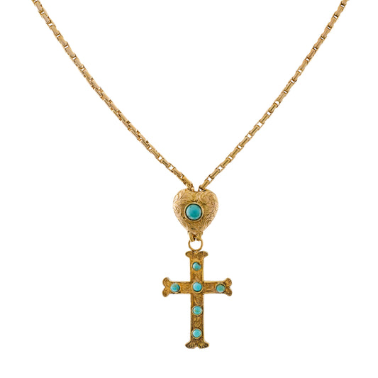 Victorian 15ct Gold Turquoise Cross Necklace