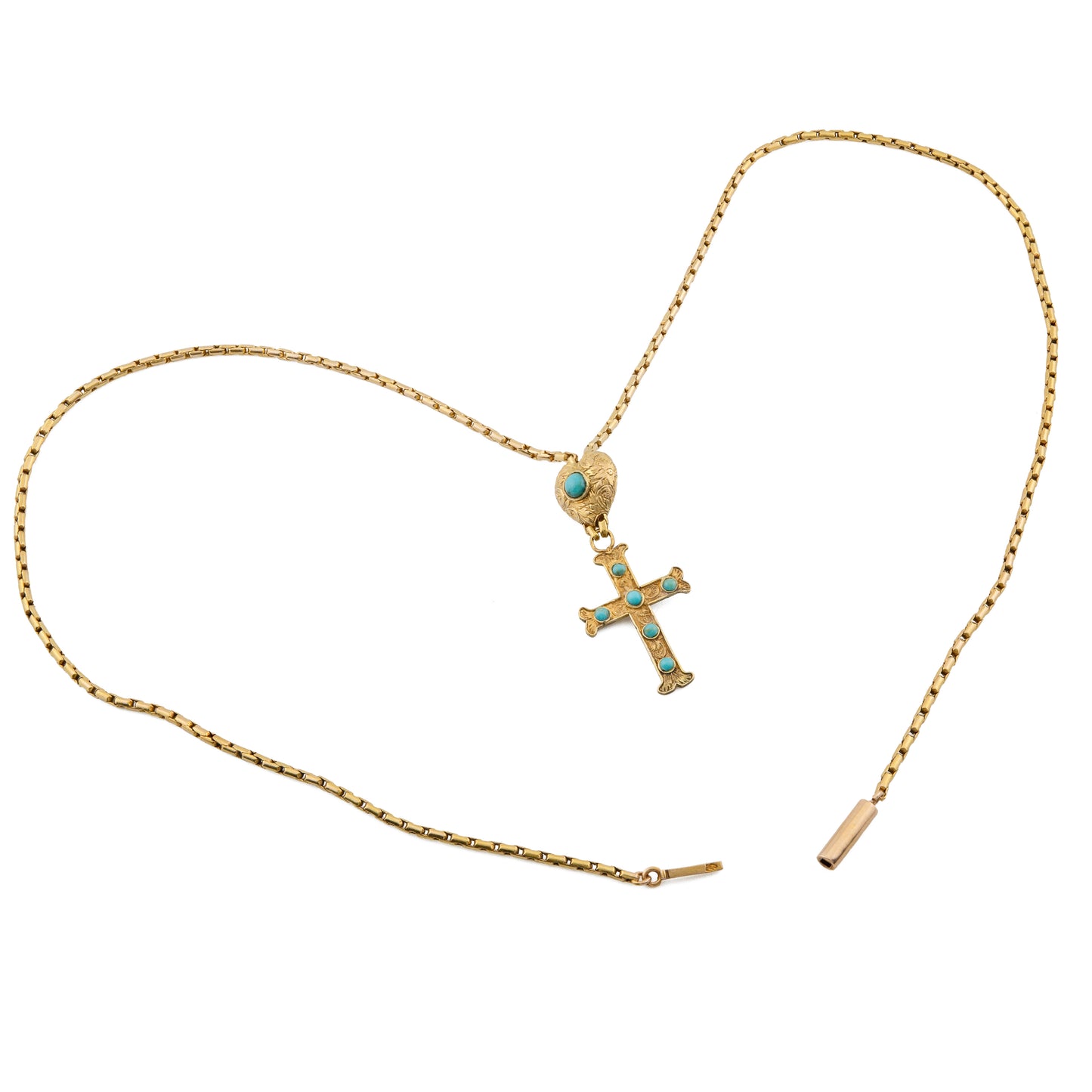 Victorian 15ct Gold Turquoise Cross Necklace