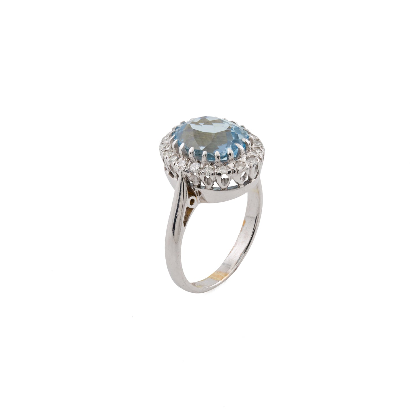 18ct White Gold Aquamarine and Diamond Halo Cluster Ring