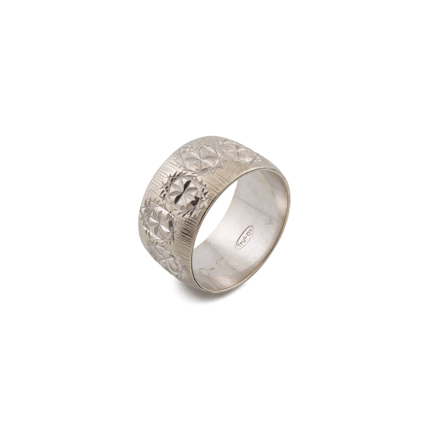 Vintage 9ct White Gold Bark Effect Wide Band Ring