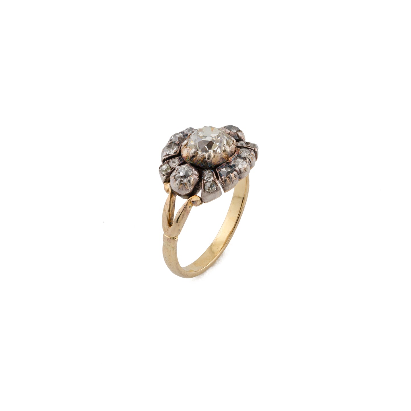 Georgian Diamond Cluster Conversion Ring in Silver & 18ct Gold