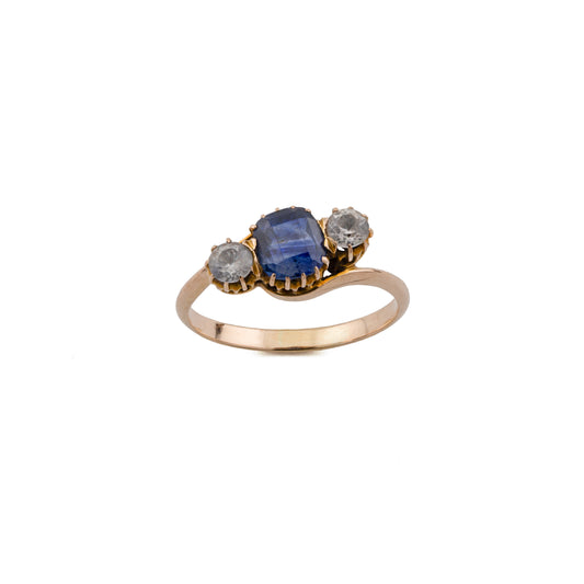 18ct Gold Sri Lankan Sapphire and White Sapphire Crossover Ring